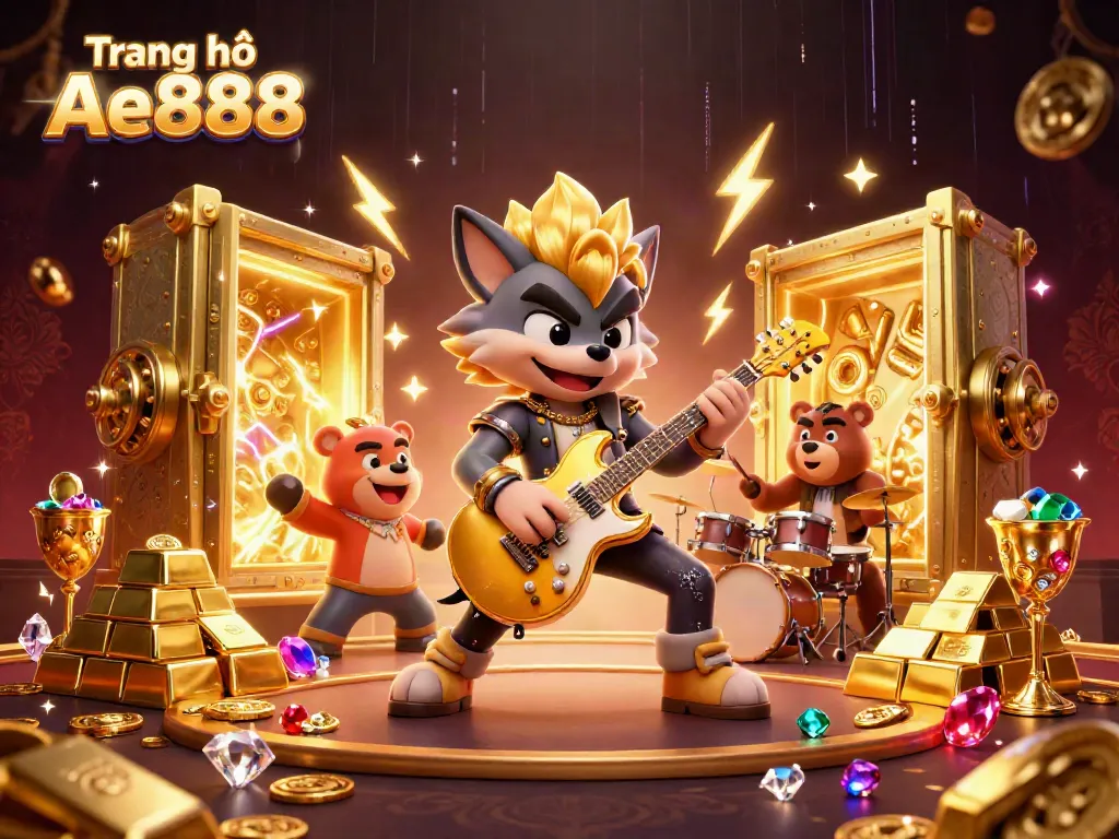 Engage in the electrifying experience of Trang chủ Ae888 with cartoon characters in an exciting casino scene.
