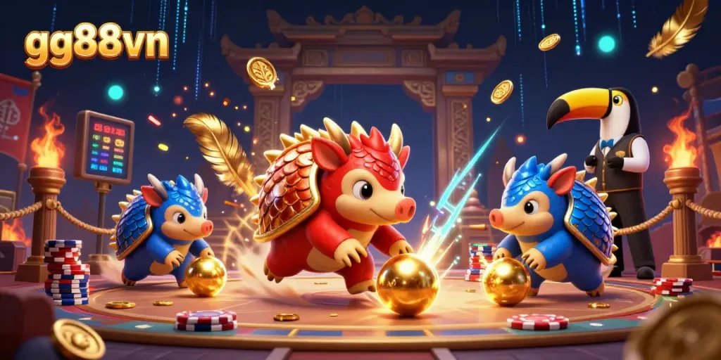Engage in thrilling gambling action with gg88vn featuring pangolins and vibrant casino elements.