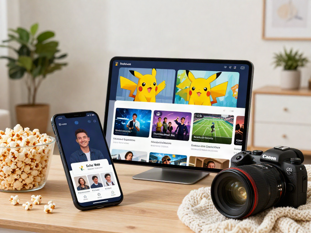 Pikachu App user enjoying streaming content in cozy living room.