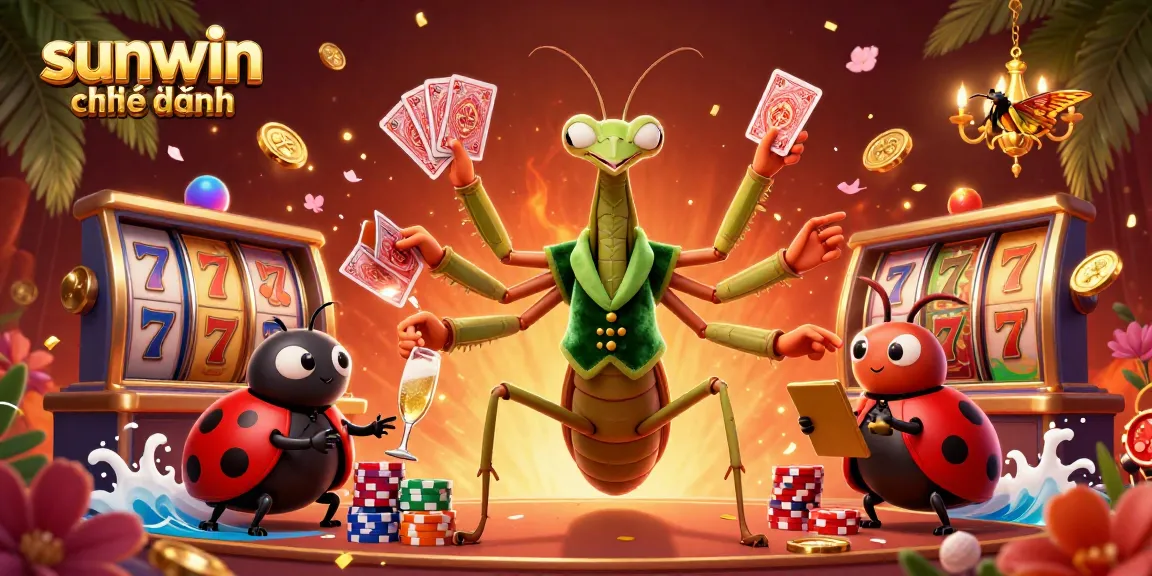 Experience the excitement with sunwin chính hãng featuring a giant praying mantis card sharp and vibrant casino elements.
